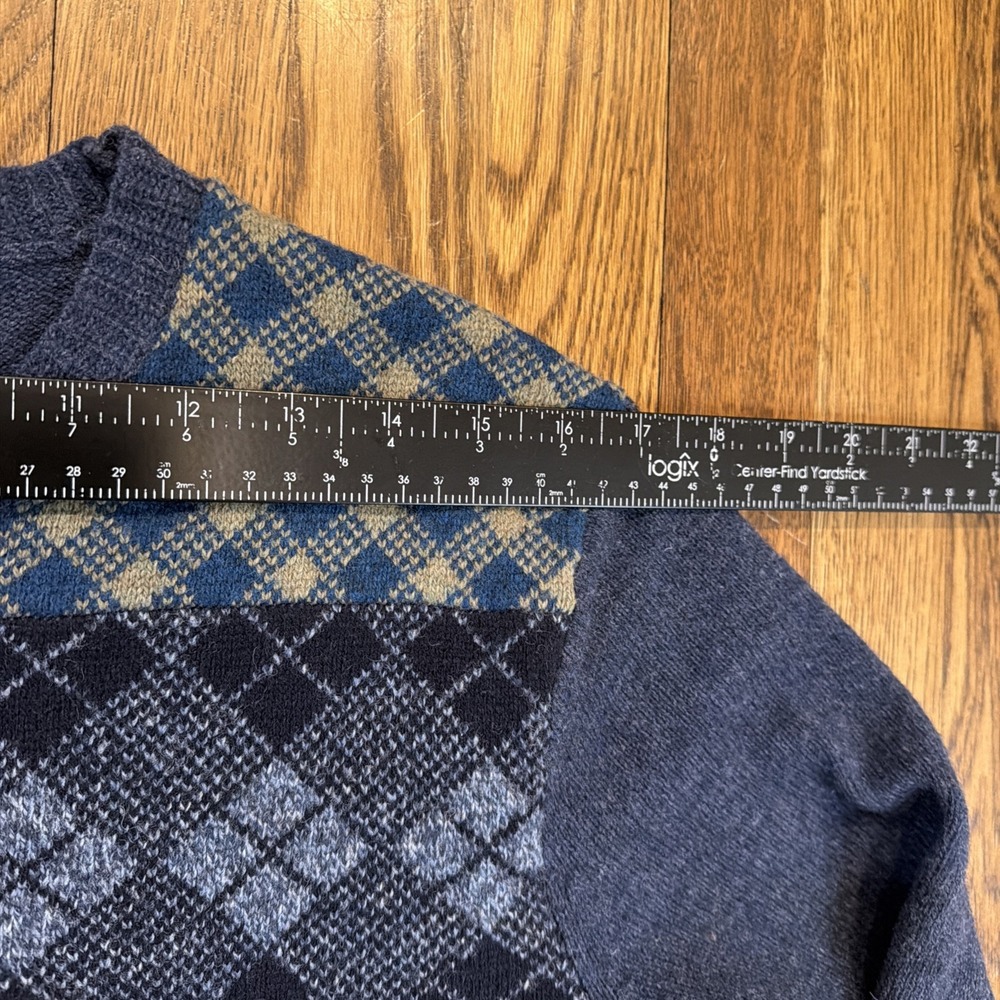 J Crew 100% LambsWool Crewneck Sweater Men's Medium Blue Argyle Diamond Preppy - Picture 4 of 10